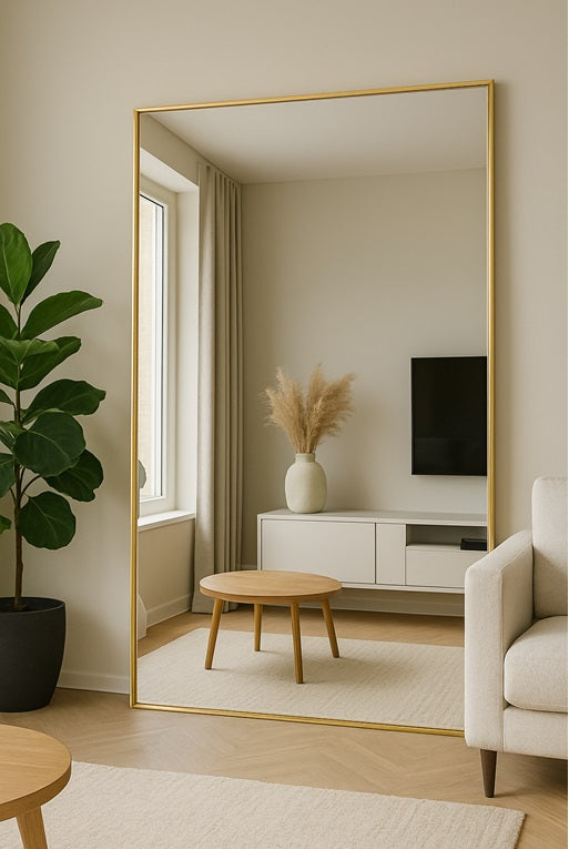 Luxe Rechthoek Lys Spiegel - 180x100cm - Staand & hangsysteem - Goud/Brons