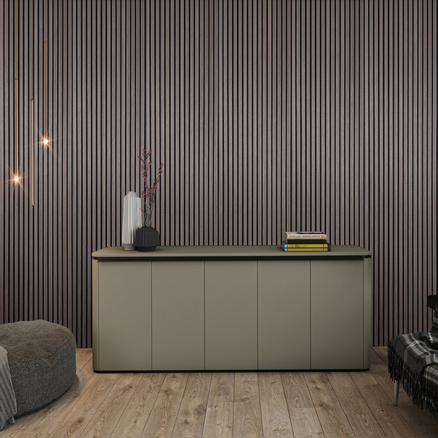 Akoestische wandpanelen - 280 x 60 cm - Gerookt Eiken - Lattenwand - Akupanel