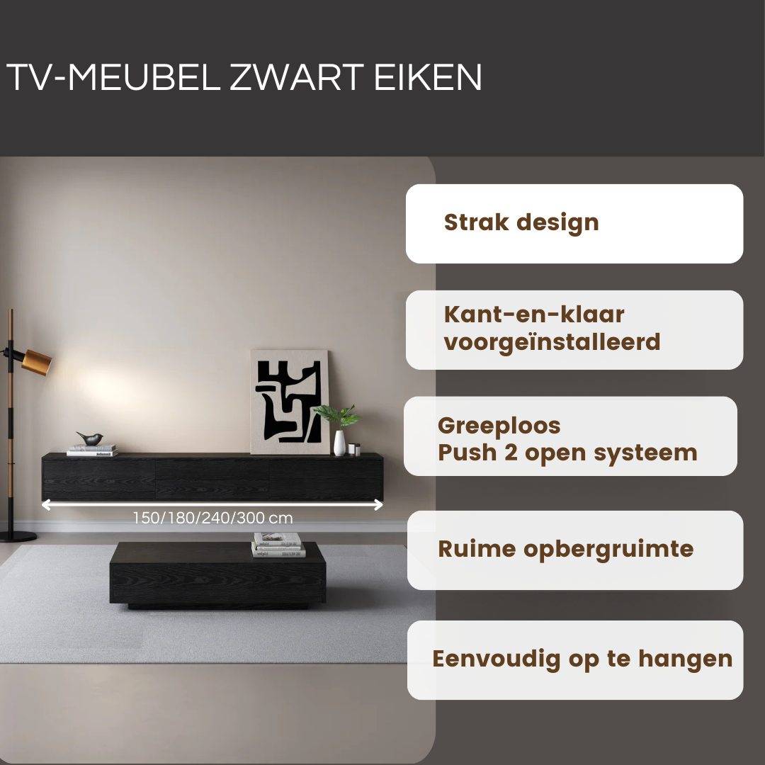 Chic TV Meubel 240cm – Zwart Eiken – Black Ash