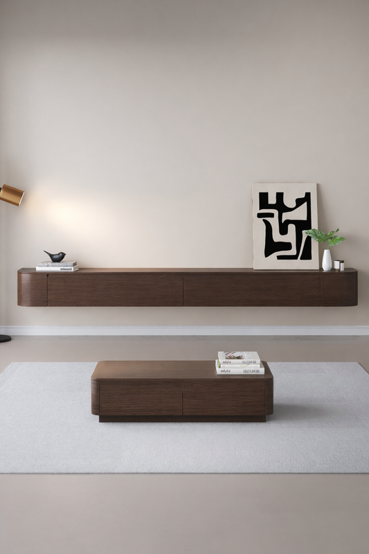 Chic TV meubel Rond - 272cm - Walnoot Eiken