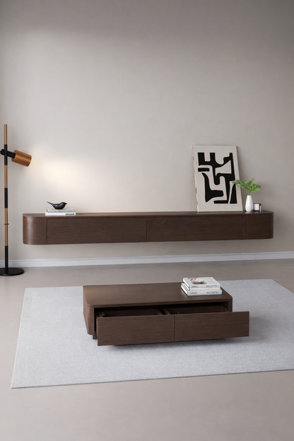 Chic TV meubel Rond - 240cm - Walnoot Eiken