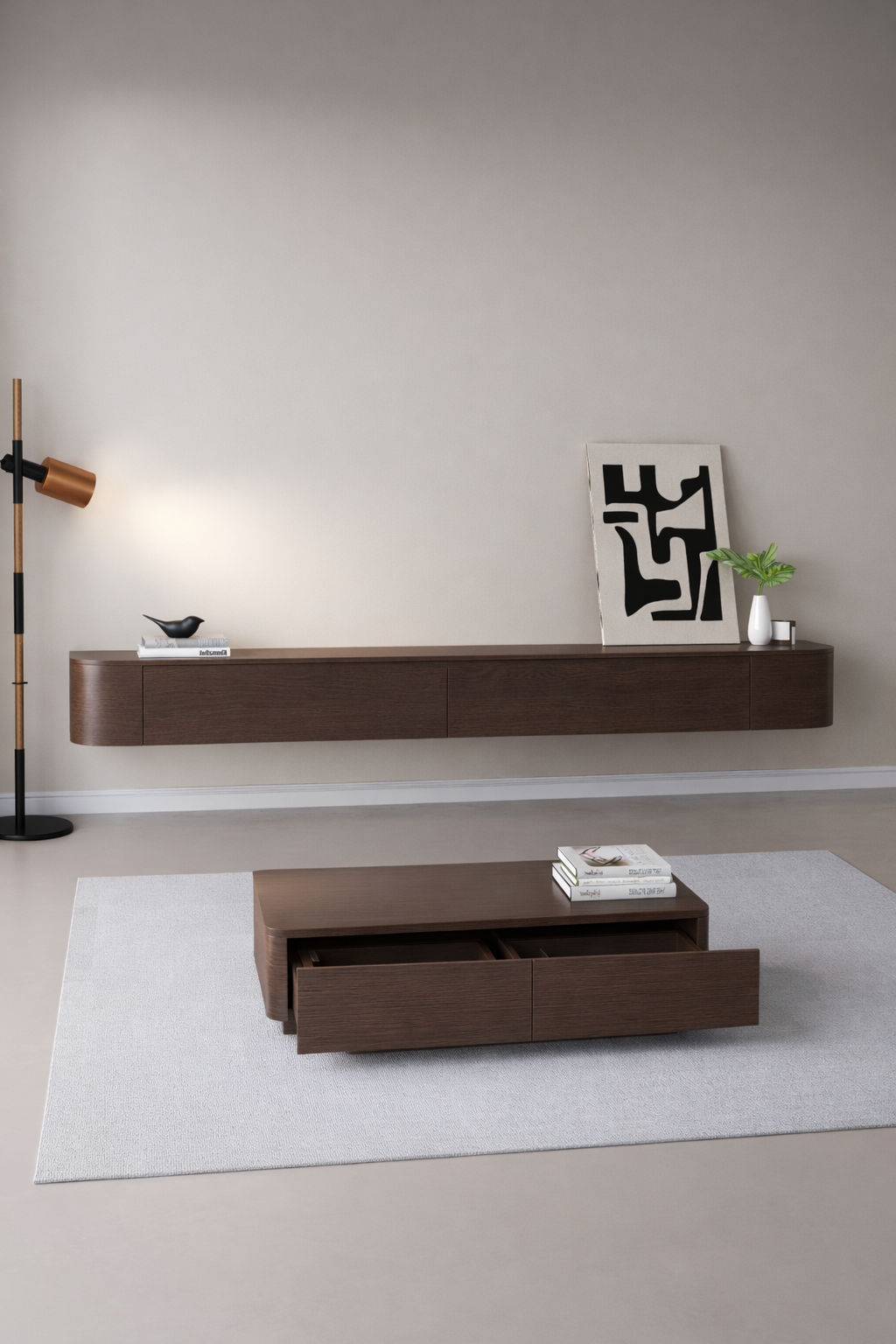 Chic TV meubel Rond - 272cm - Walnoot Eiken