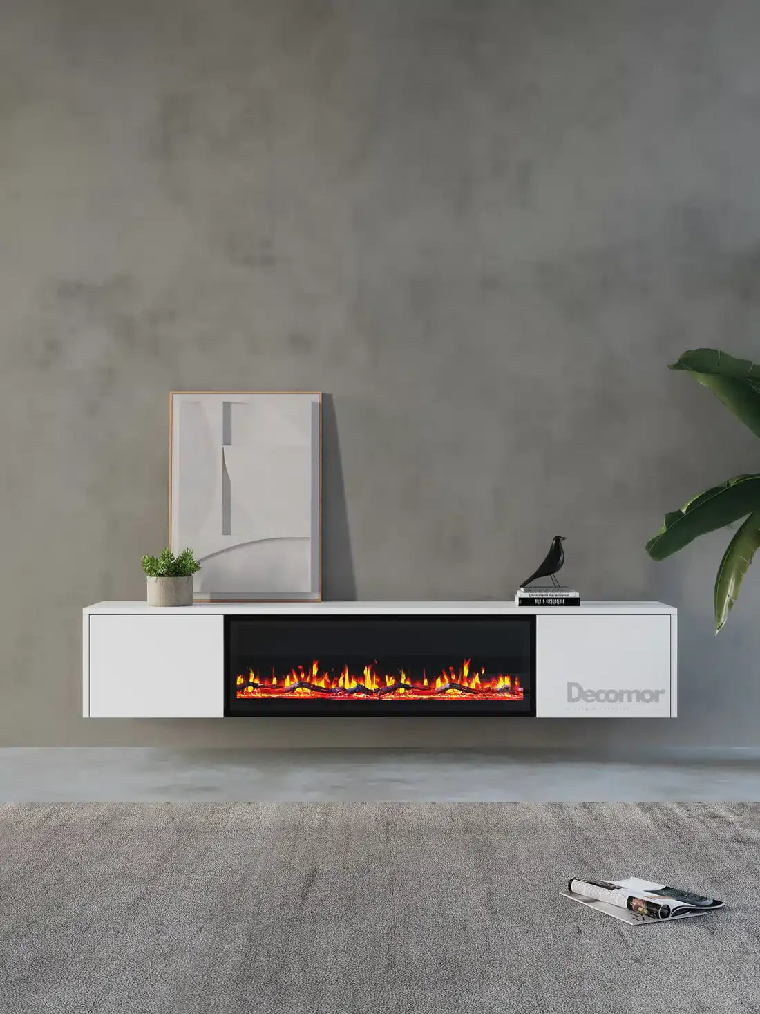 TV meubel met haard 280cm - Pure White