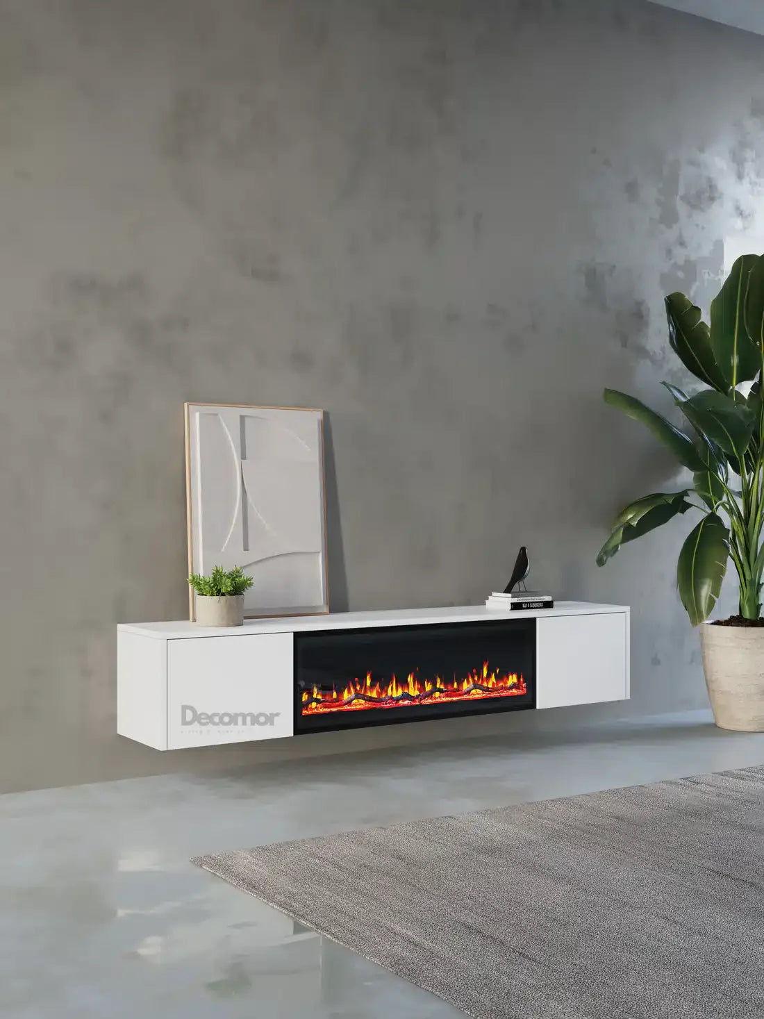 TV meubel met haard 280cm - Pure White