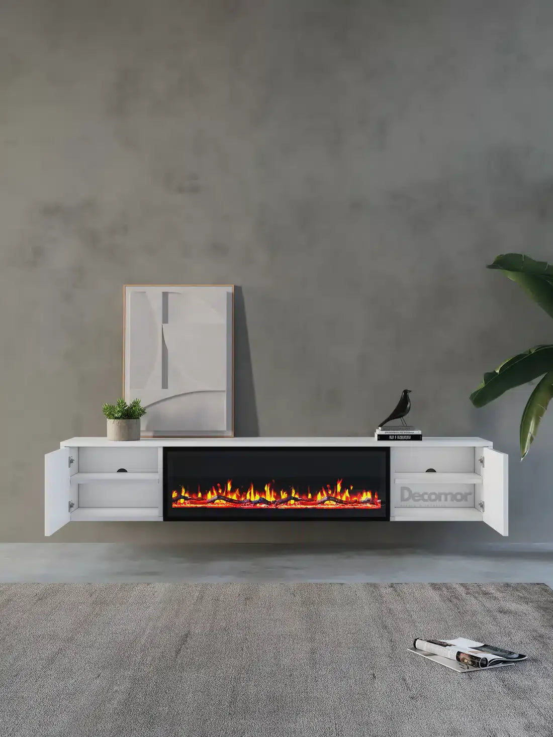 TV meubel met haard 180cm - Pure White