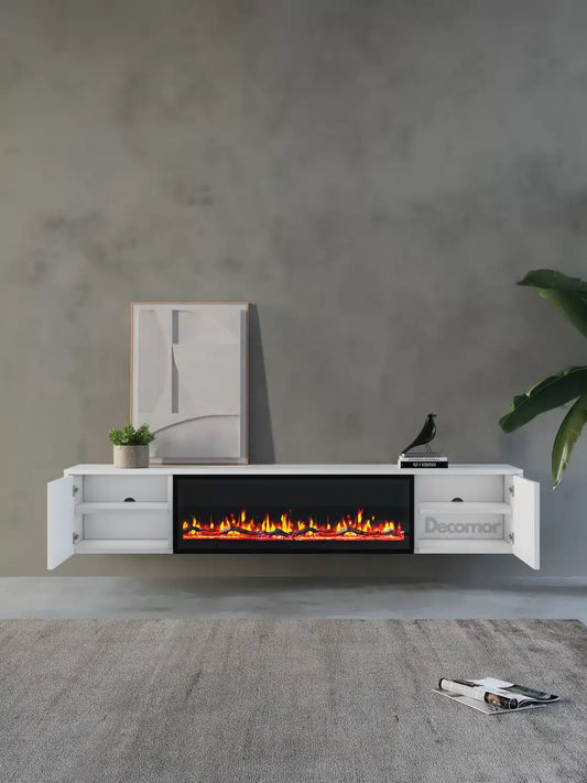 TV meubel met haard 240cm - Pure White
