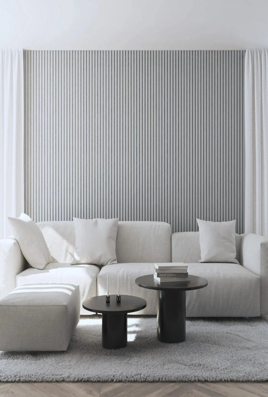 Akoestische wandpanelen - 280 x 60 x 2.2 cm - Wit Eiken met wit vilt - Lattenwand - Akupanel - 3 zijdig houtfineer