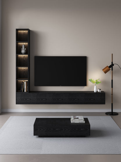 Chic Elegante Vakkenkast met LED Verlichting - 200x40x40cm - Zwart Eiken