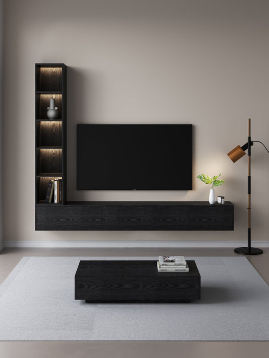 Chic Elegante Vakkenkast met LED Verlichting - 200x40x40cm - Zwart Eiken